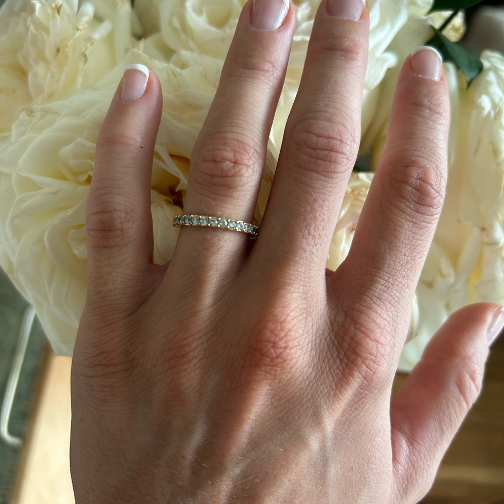 Nadri Aquamarine and Yellow Gold Crystal Eternity Ring - Size 7